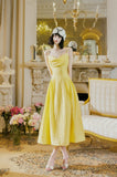 Butter Yellow Spaghetti Strap A-Line Birthday Dress Elegant Backless Party Dress HZ1024
