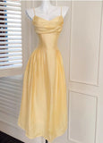 Butter Yellow Spaghetti Strap A-Line Birthday Dress Elegant Backless Party Dress HZ1024