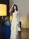 Birthday Evening Gowns Off-White Spaghetti Straps Chiffon Ruffles A-Line Prom Dresses HZ1024