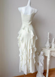 Birthday Evening Gowns Off-White Spaghetti Straps Chiffon Ruffles A-Line Prom Dresses HZ1024