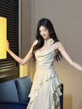 Birthday Evening Gowns Off-White Spaghetti Straps Chiffon Ruffles A-Line Prom Dresses HZ1024