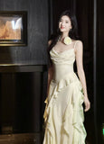 Birthday Evening Gowns Off-White Spaghetti Straps Chiffon Ruffles A-Line Prom Dresses HZ1024