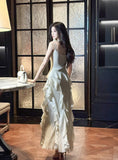 Birthday Evening Gowns Off-White Spaghetti Straps Chiffon Ruffles A-Line Prom Dresses HZ1024