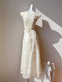 Butterfly Embroidery Dress French Summer Vacation Waist Gentle Dress HZ1024