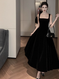 Hepburn style black velvet suspender dress HZ1024