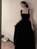 Hepburn style black velvet suspender dress HZ1024