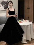 Hepburn style black velvet suspender dress HZ1024