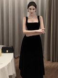Hepburn style black velvet suspender dress HZ1024