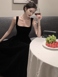 Hepburn style black velvet suspender dress HZ1024