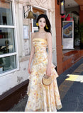 French Ruffle Print Spaghetti Strap Dress Fashion Mermaid Party Dress HZ1024