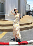 French Ruffle Print Spaghetti Strap Dress Fashion Mermaid Party Dress HZ1024