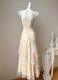 French Ruffle Print Spaghetti Strap Dress Fashion Mermaid Party Dress HZ1024