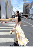 French Ruffle Print Spaghetti Strap Dress Fashion Mermaid Party Dress HZ1024