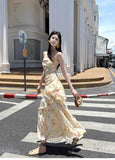 French Ruffle Print Spaghetti Strap Dress Fashion Mermaid Party Dress HZ1024