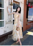 French Ruffle Print Spaghetti Strap Dress Fashion Mermaid Party Dress HZ1024