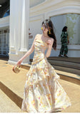 French Ruffle Print Spaghetti Strap Dress Fashion Mermaid Party Dress HZ1024