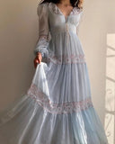 Palace Style Lace Chiffon Prom Dresses Fairytale Birthday Evening Gowns HZ1024