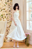 Moonlight White Strapless A-Line Jacquard Satin Evening Gowns Elegant Birthday Prom Dresses HZ1024