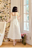 Moonlight White Strapless A-Line Jacquard Satin Evening Gowns Elegant Birthday Prom Dresses HZ1024
