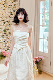 Moonlight White Strapless A-Line Jacquard Satin Evening Gowns Elegant Birthday Prom Dresses HZ1024