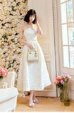 Moonlight White Strapless A-Line Jacquard Satin Evening Gowns Elegant Birthday Prom Dresses HZ1024