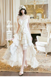 Light Apricot Spaghetti Strap Chiffon Ruffle Hi-Lo Birthday Party Dress HZ1024