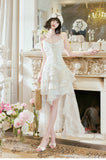Light Apricot Spaghetti Strap Chiffon Ruffle Hi-Lo Birthday Party Dress HZ1024