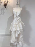 Light Apricot Spaghetti Strap Chiffon Ruffle Hi-Lo Birthday Party Dress HZ1024
