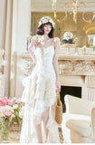 Light Apricot Spaghetti Strap Chiffon Ruffle Hi-Lo Birthday Party Dress HZ1024