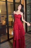 Red Spaghetti Strap Chiffon Ruffles A-Line Prom Dresses Gorgeous Birthday Party Dress HZ1024