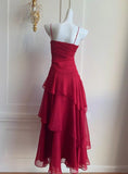 Red Spaghetti Strap Chiffon Ruffles A-Line Prom Dresses Gorgeous Birthday Party Dress HZ1024