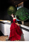Red Spaghetti Strap Chiffon Ruffles A-Line Prom Dresses Gorgeous Birthday Party Dress HZ1024