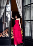 Red Spaghetti Strap Chiffon Ruffles A-Line Prom Dresses Gorgeous Birthday Party Dress HZ1024