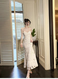 Elegant 3D Flower Embroidery Spaghetti Straps Mermaid Birthday Party Dress HZ1024