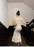 Elegant 3D Flower Embroidery Spaghetti Straps Mermaid Birthday Party Dress HZ1024