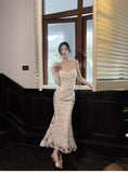Elegant 3D Flower Embroidery Spaghetti Straps Mermaid Birthday Party Dress HZ1024