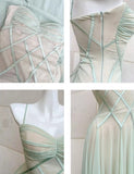 Green Tulle Spaghetti Strap A-Line Birthday Prom Dress Sweet 16 Evening Gowns HZ1024