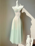 Green Tulle Spaghetti Strap A-Line Birthday Prom Dress Sweet 16 Evening Gowns HZ1024