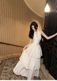 Halter Neck Chiffon Layered A-Line White Party Dress HZ1024