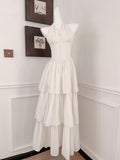 Halter Neck Chiffon Layered A-Line White Party Dress HZ1024