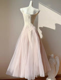 Pink Purple Lace Tulle Spaghetti Strap A-Line Prom Dresses HZ1024