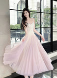 Pink Purple Lace Tulle Spaghetti Strap A-Line Prom Dresses HZ1024