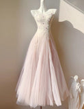 Pink Purple Lace Tulle Spaghetti Strap A-Line Prom Dresses HZ1024