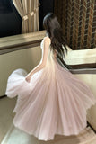 Pink Purple Lace Tulle Spaghetti Strap A-Line Prom Dresses HZ1024