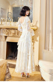 Light Apricot Chiffon Jacquard Long Sleeves Ruffled Evening Dress HZ1024