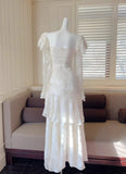 Light Apricot Chiffon Jacquard Long Sleeves Ruffled Evening Dress HZ1024