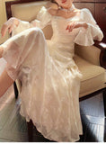 Light Apricot Chiffon Jacquard Long Sleeves Ruffled Evening Dress HZ1024
