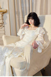 Light Apricot Chiffon Jacquard Long Sleeves Ruffled Evening Dress HZ1024