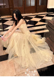 Light Apricot Spaghetti Straps Tulle A-Line Birthday Prom Dresses HZ1024