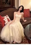 Light Apricot Spaghetti Straps Tulle A-Line Birthday Prom Dresses HZ1024